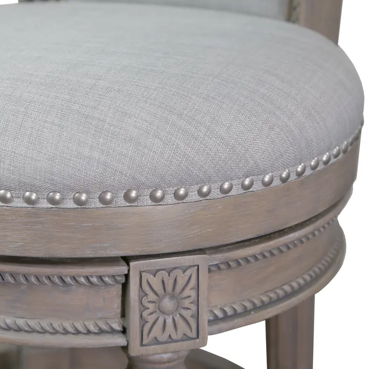 30" Gray Solid Wood and Linen Bar Height Swivel Bar Chair