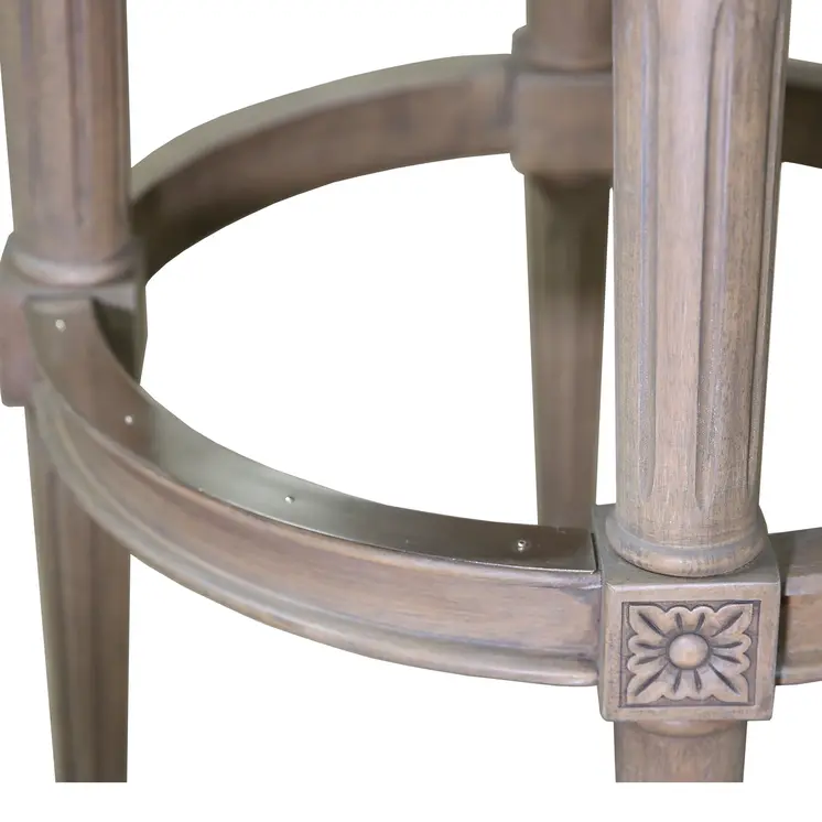 30" Gray Solid Wood and Linen Bar Height Swivel Bar Chair