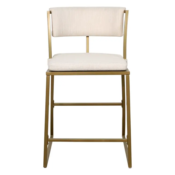 25" Beige And Antiqued Brass Steel Low Back Counter Height Bar Chair