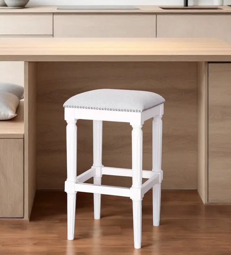 31" Light Gray and White Solid Wood Backless Bar Height Bar Chair