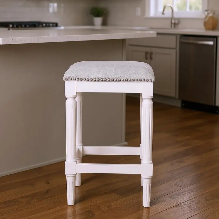 27" Gray And Antiqued White Solid Wood Backless Counter Height Bar Chair