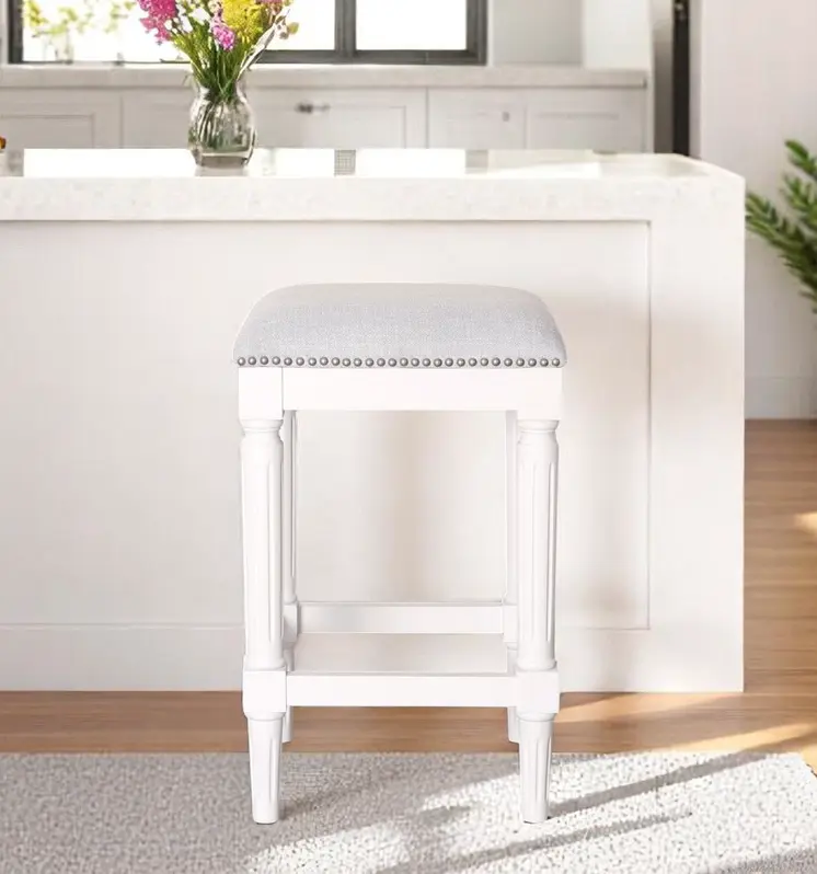 27" Gray And Antiqued White Solid Wood Backless Counter Height Bar Chair