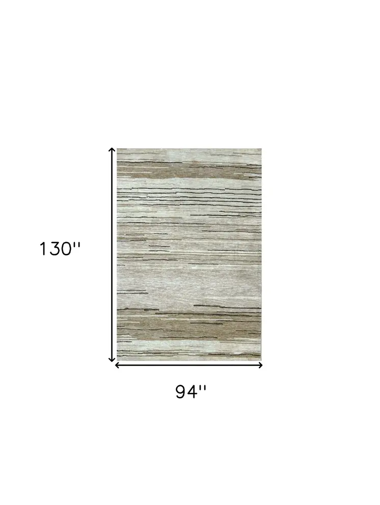 8' X 11' Beige and Brown Abstract Power Loom Distressed Non Skid Area Rug
