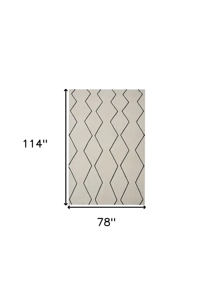 7' X 10' Beige and Black Geometric Power Loom Distressed Non Skid Area Rug