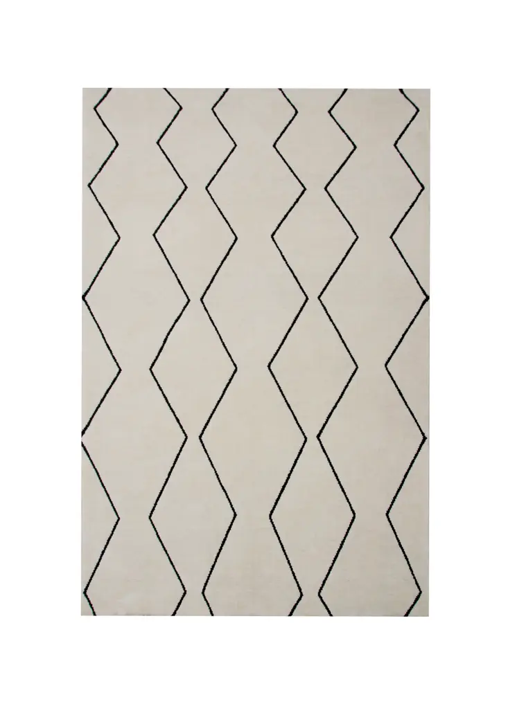 7' X 10' Beige and Black Geometric Power Loom Distressed Non Skid Area Rug