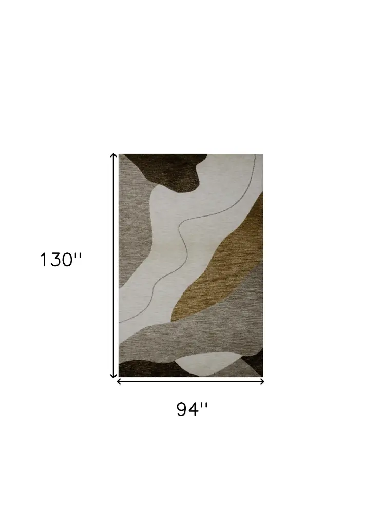 8' X 11' Beige and Brown Abstract Power Loom Distressed Non Skid Area Rug