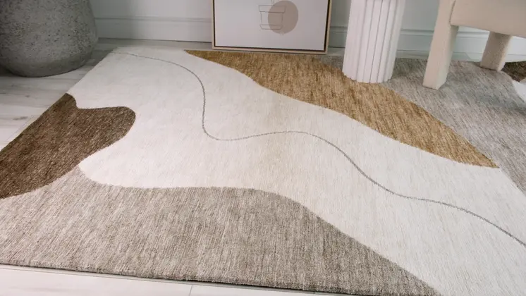 8' X 11' Beige and Brown Abstract Power Loom Distressed Non Skid Area Rug