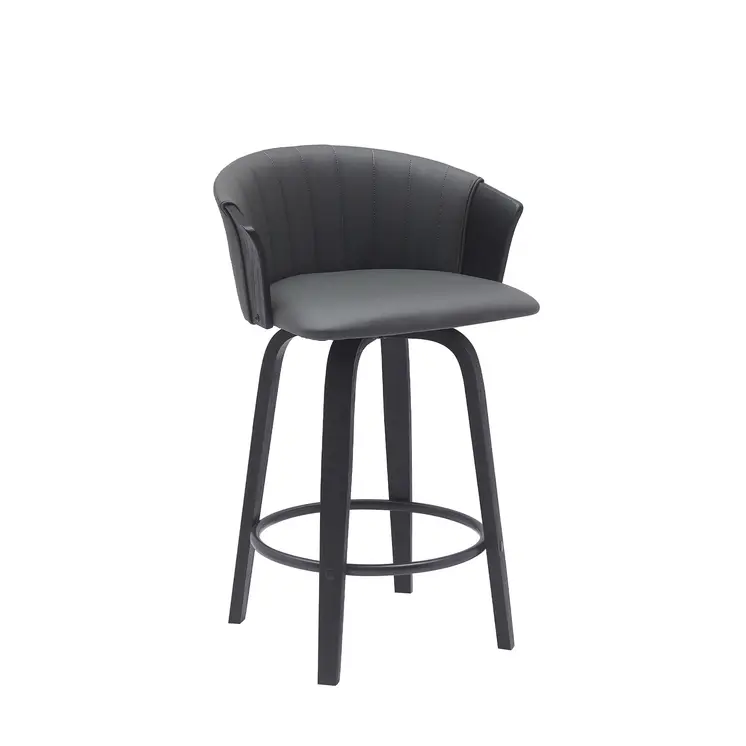 26" Gray and Black Faux Leather Counter Height Swivel Bar Chair