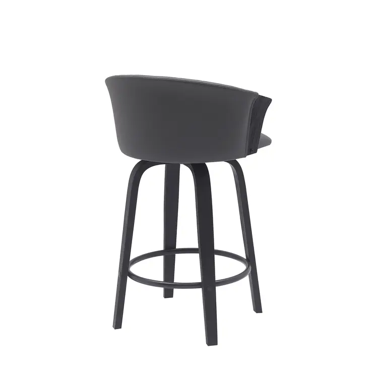 26" Gray and Black Faux Leather Counter Height Swivel Bar Chair