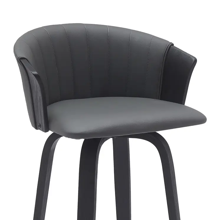 26" Gray and Black Faux Leather Counter Height Swivel Bar Chair