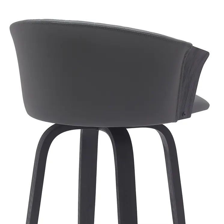 26" Gray and Black Faux Leather Counter Height Swivel Bar Chair