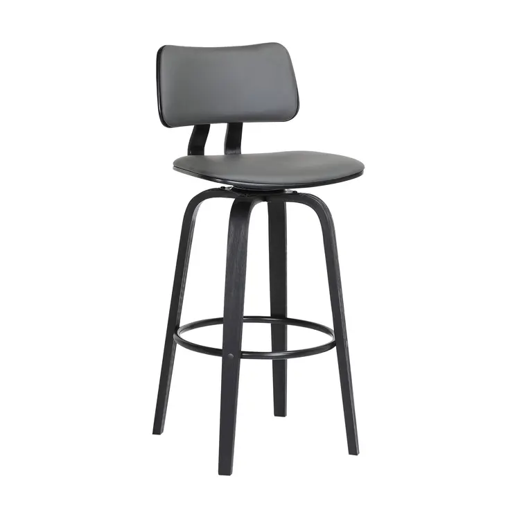 26" Gray And Black Faux Leather Swivel Low Back Counter Height Bar Chair