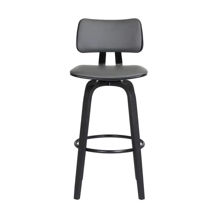 26" Gray And Black Faux Leather Swivel Low Back Counter Height Bar Chair