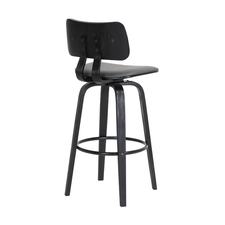 26" Gray And Black Faux Leather Swivel Low Back Counter Height Bar Chair