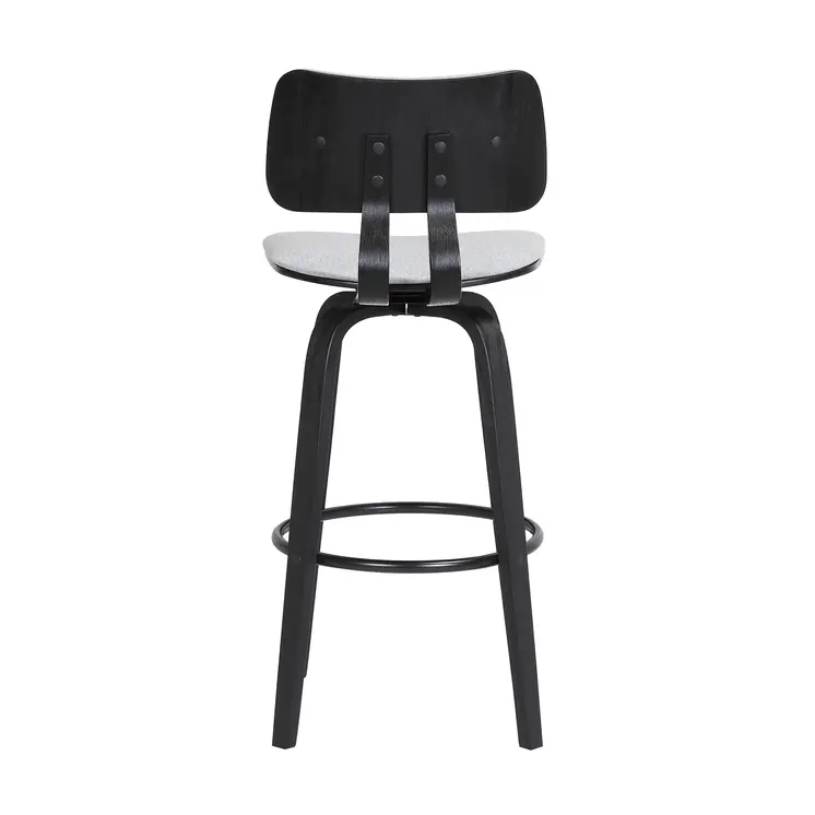 30" Light Gray And Black Fabric Swivel Low Back Bar Height Bar Chair