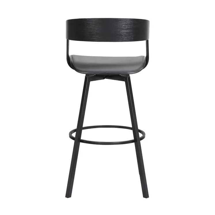 27" Gray and Black Faux Leather with Metal Swivel Counter Height Bar Chair