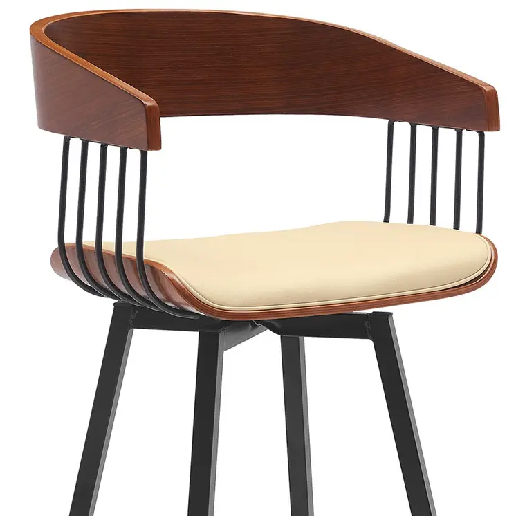 31" Cream and Black Faux Leather with Metal Swivel Bar Height Bar Chair