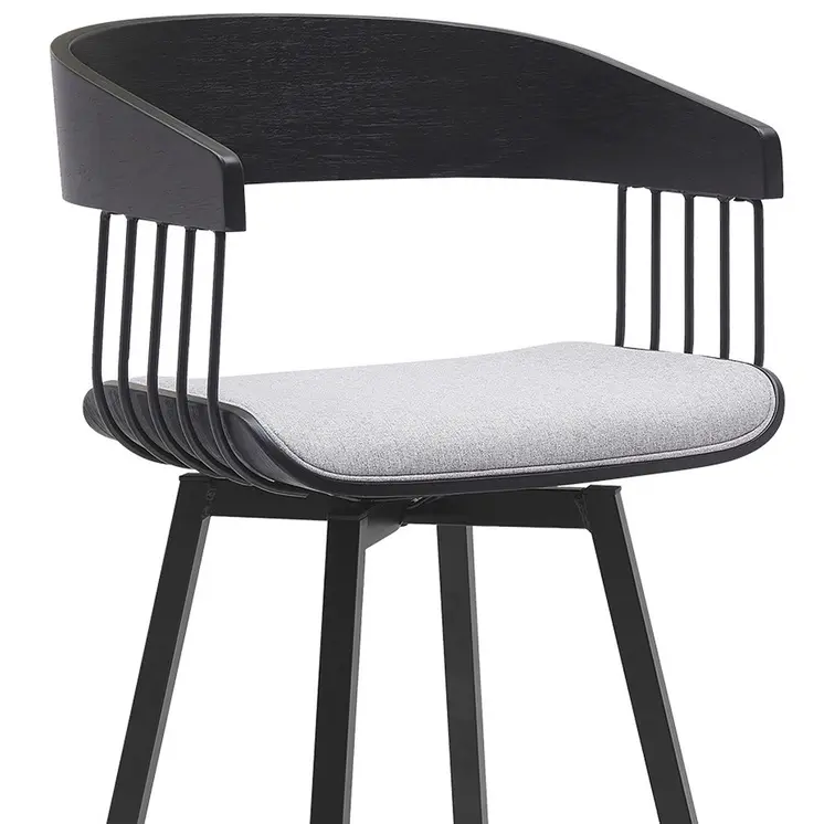 31" Light Gray and Black Fabric with Metal Swivel Bar Height Bar Chair