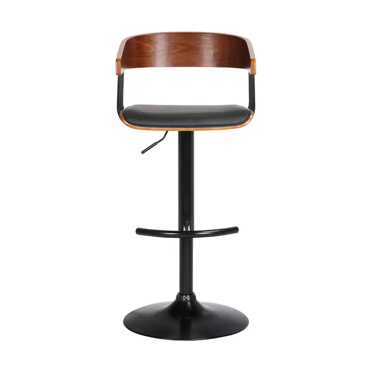 Black Faux Leather And Metal Swivel Adjustable Height Bar Chair