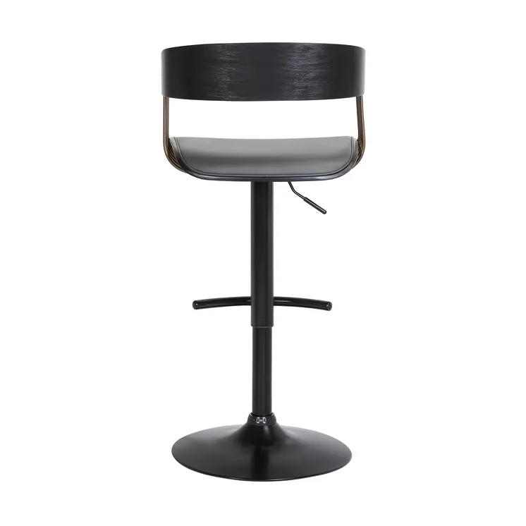 Gray and Black Faux Leather with Metal Swivel Adjustable Height Bar Chair
