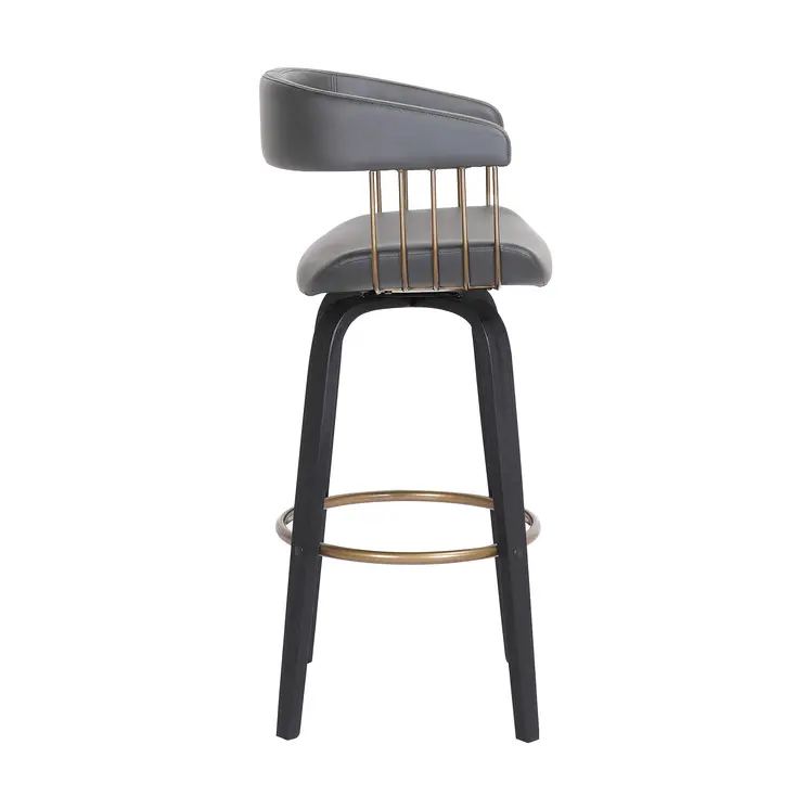26" Gray And Black Faux Leather Swivel Counter Height Bar Chair