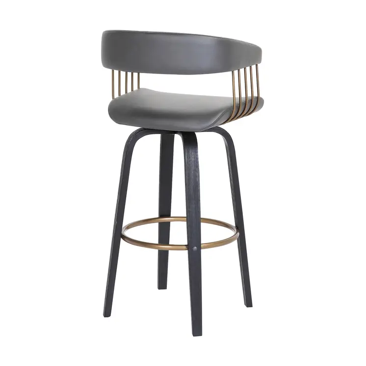 26" Gray And Black Faux Leather Swivel Counter Height Bar Chair