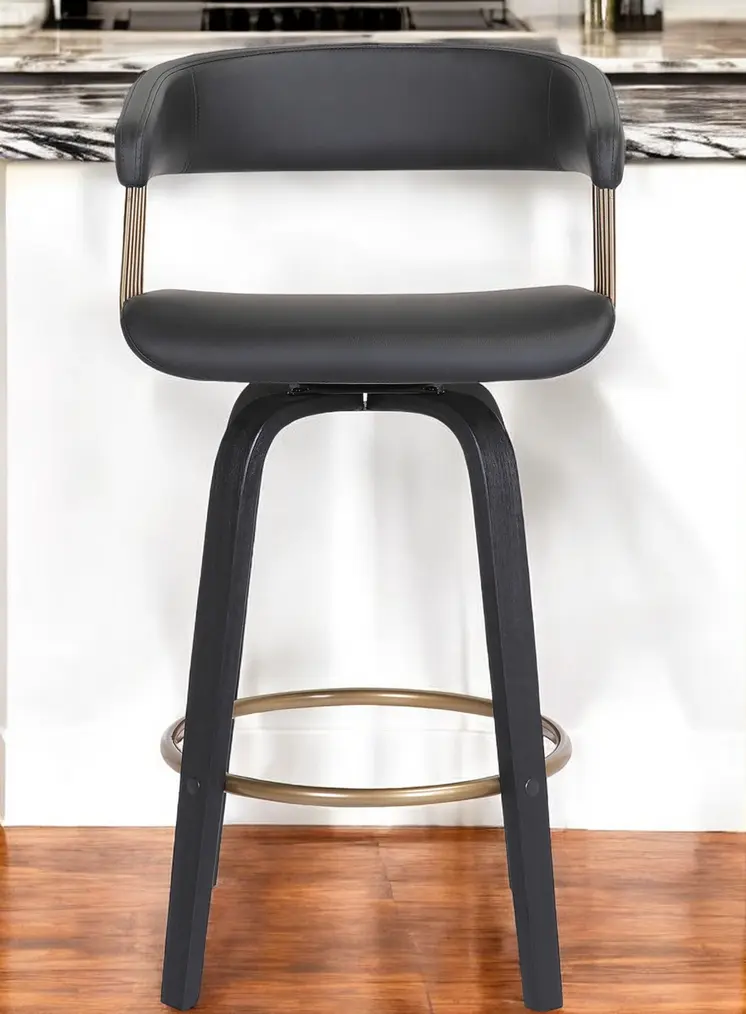 26" Black Faux Leather Swivel Counter Height Bar Chair