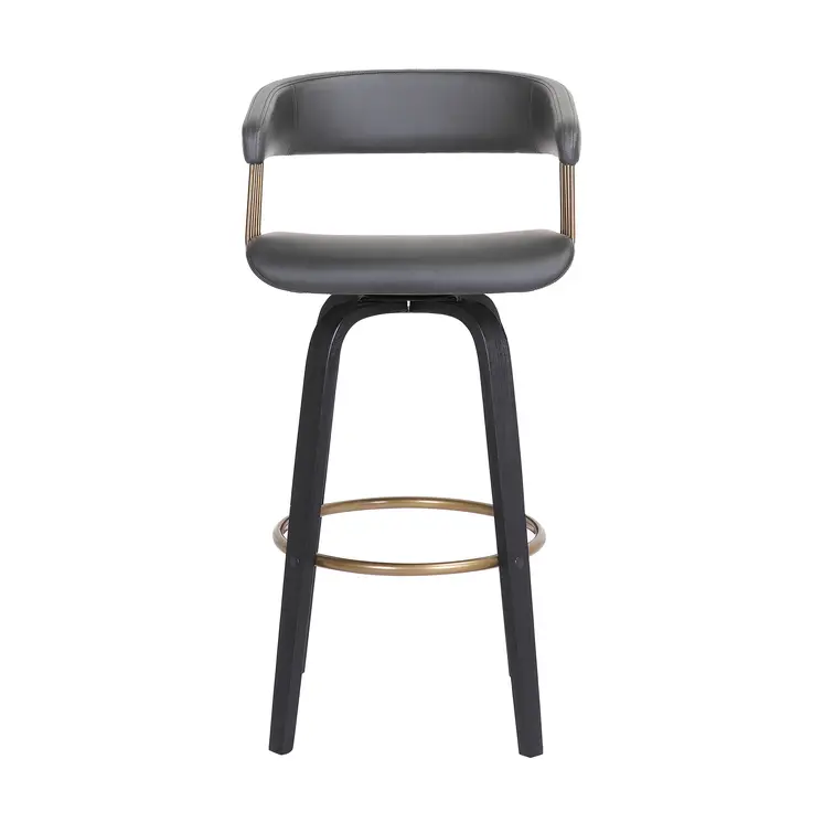 31" Gray And Black Faux Leather Swivel Bar Height Bar Chair