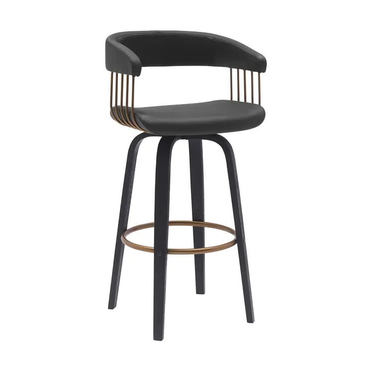 31" Black Faux Leather Swivel Bar Height Bar Chair