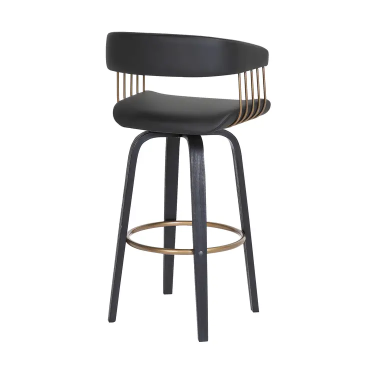 31" Black Faux Leather Swivel Bar Height Bar Chair