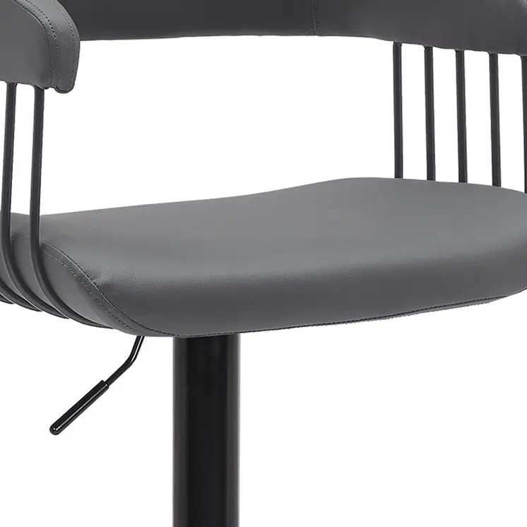 Gray and Black Faux Leather with Metal Swivel Adjustable Height Bar Chair