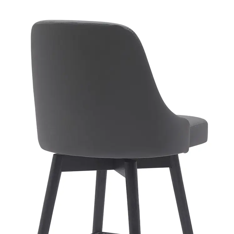26" Gray and Black Faux Leather with Solid Wood Swivel Counter Height Bar Chair