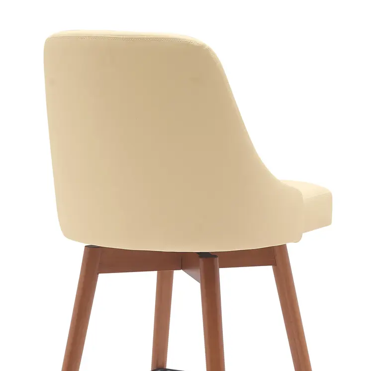 26" Cream and Wood Brown Faux Leather with Solid Wood Swivel Counter Height Bar Chair