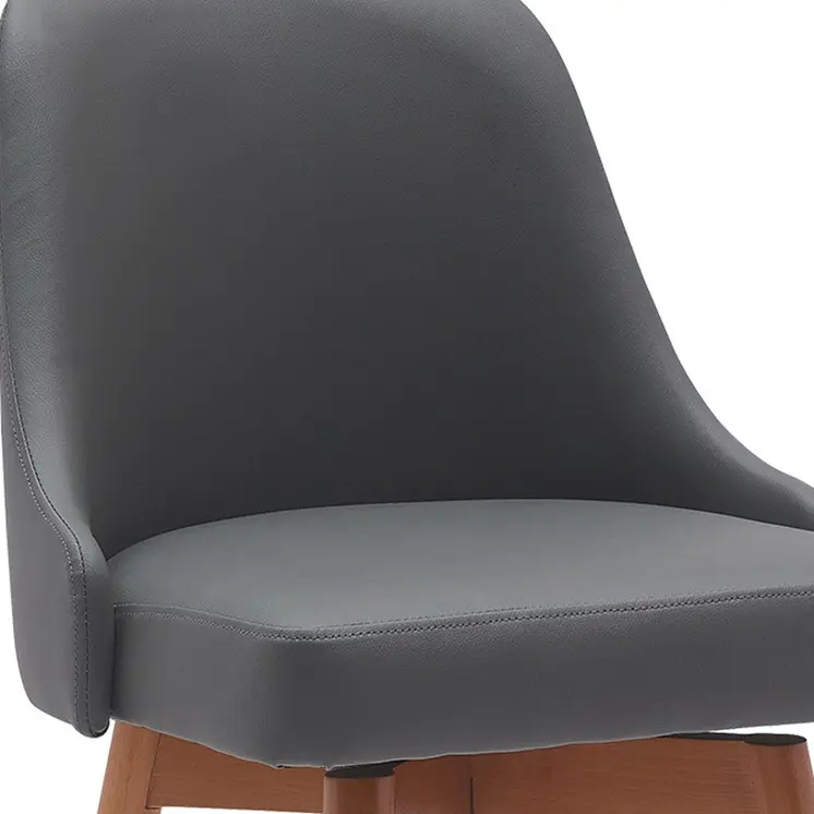 26" Gray and Wood Brown Faux Leather with Solid Wood Swivel Counter Height Bar Chair