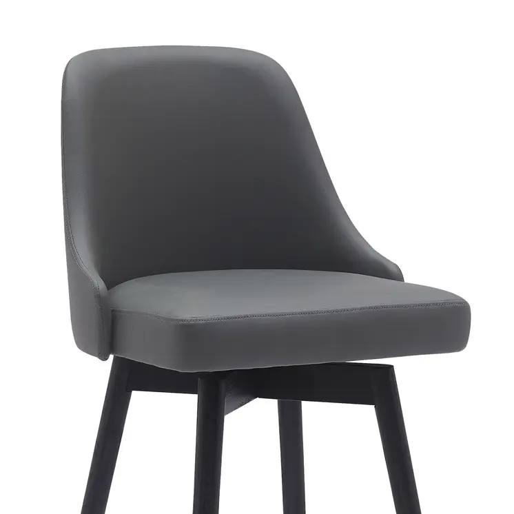 30" Gray and Black Faux Leather with Solid Wood Swivel Bar Height Bar Chair