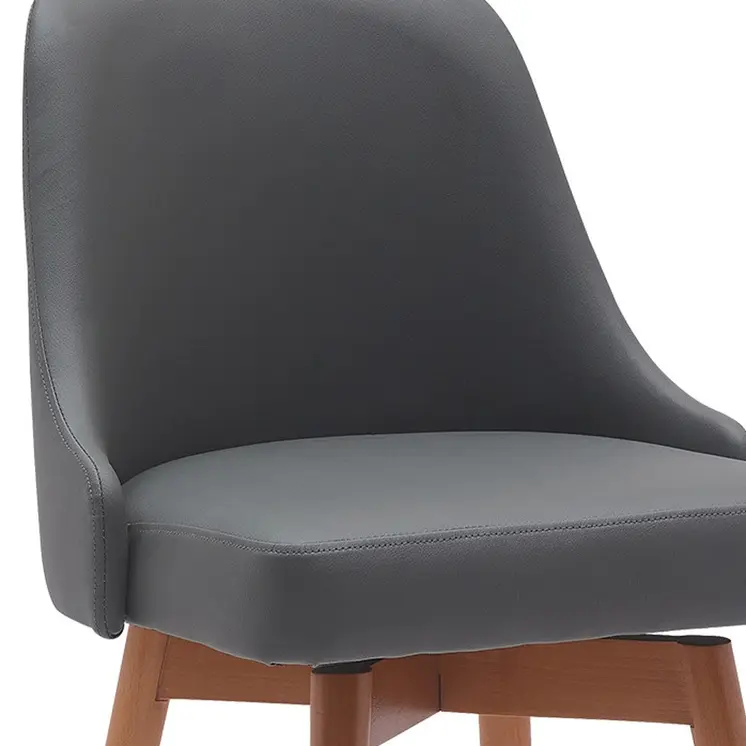30" Gray and Wood Brown Faux Leather with Solid Wood Swivel Bar Height Bar Chair