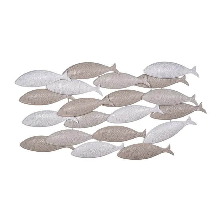 21" X 36" Gray And Beige Metal School of Fish Wall Decor