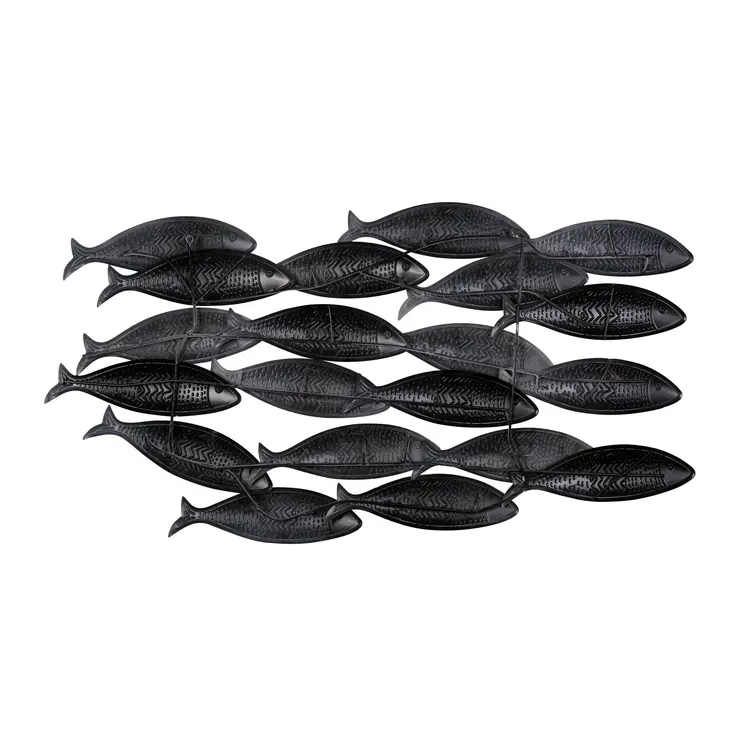 21" X 36" Gray And Beige Metal School of Fish Wall Decor