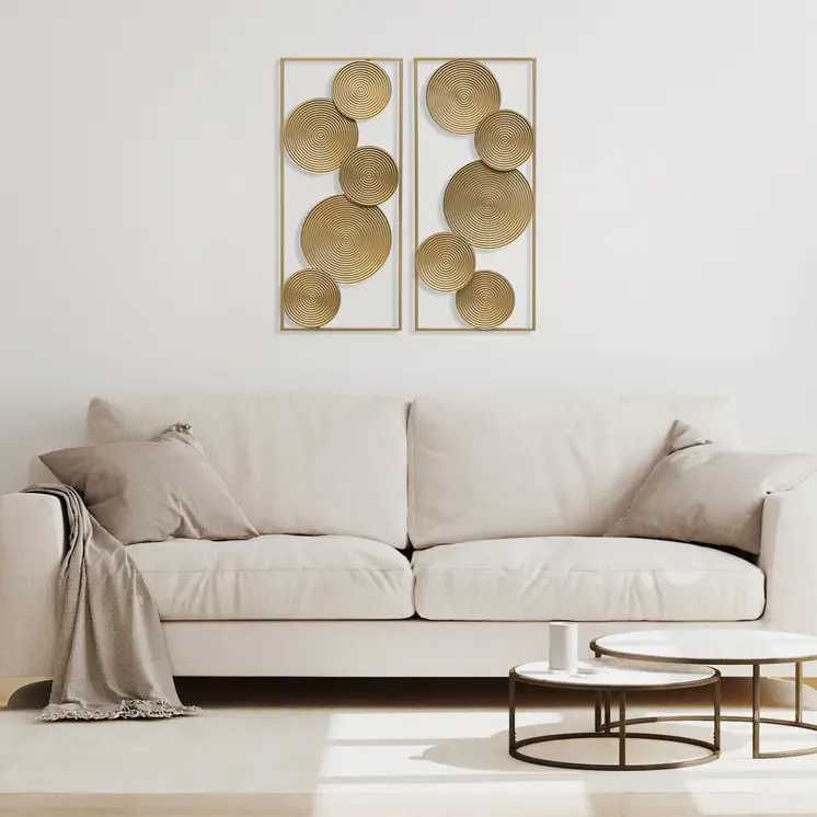 Set of Two Gold Metal Modern Abstract Geometric Wall Decor