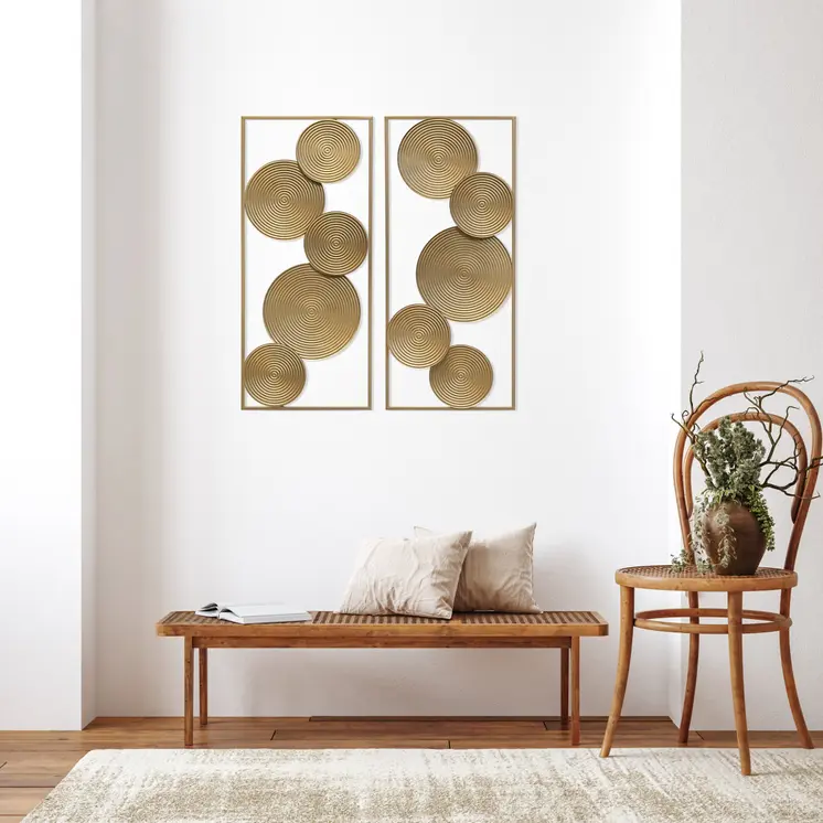 Set of Two Gold Metal Modern Abstract Geometric Wall Decor