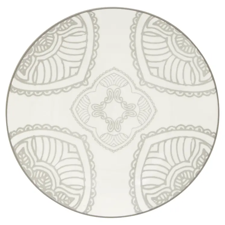 Gray and Ivory Sixteen Piece Round Geometric Ceramic Service For Four Dinnerware Set