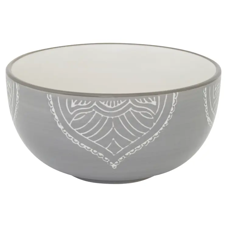 Gray and Ivory Sixteen Piece Round Geometric Ceramic Service For Four Dinnerware Set
