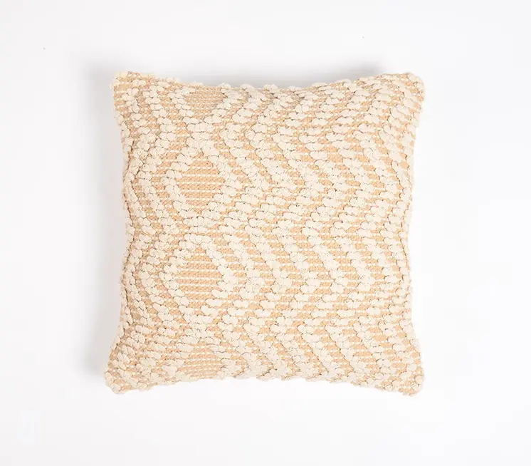 18" X 18" Beige and Ivory Zigzag Cotton Pillow Cover With Texture