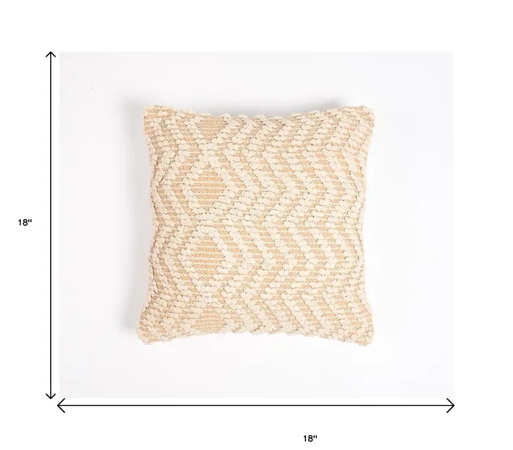 18" X 18" Beige and Ivory Zigzag Cotton Pillow Cover With Texture