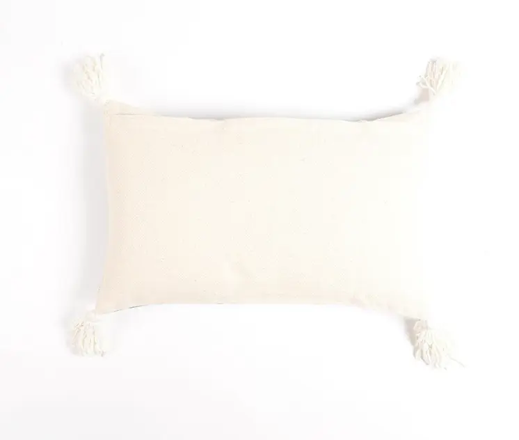 15" x 26"  Blue and White Geometric Cotton Pillow Cover With Tassels