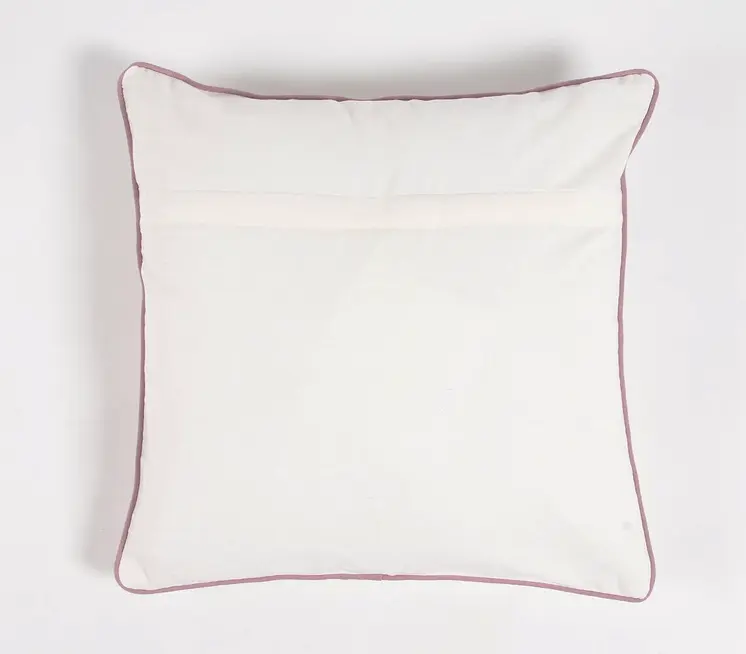 18" Pink and White Owl Cotton Throw Pillow Cover With Embroidery