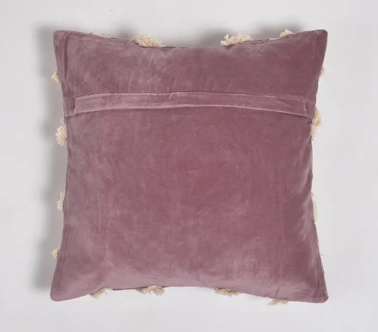 18" Purple and Ivory Geometric Cotton Throw Pillow Cover With Lace