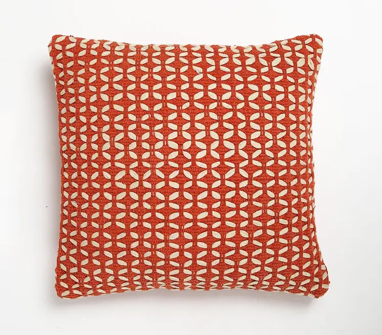 18" Red and White Geometric Cotton Blend Throw Pillow Cover