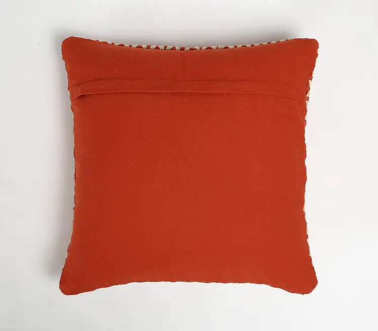 18" Red and White Geometric Cotton Blend Throw Pillow Cover