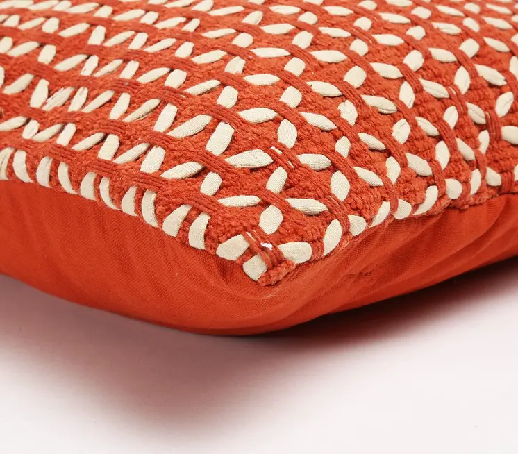 18" Red and White Geometric Cotton Blend Throw Pillow Cover